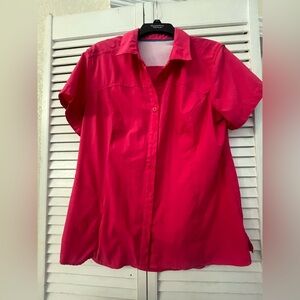 MAGELLAN Outdoors Women's Bright Pink Button-Down Shirt with a zipper pocket